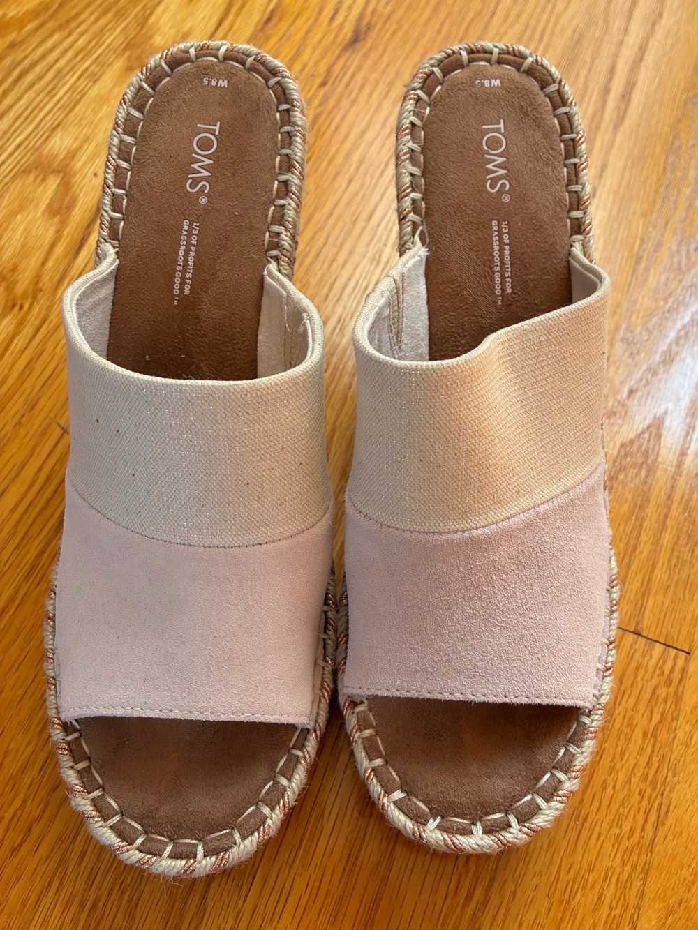 Toms Blush Pink & Cream Canvas Slide Mules